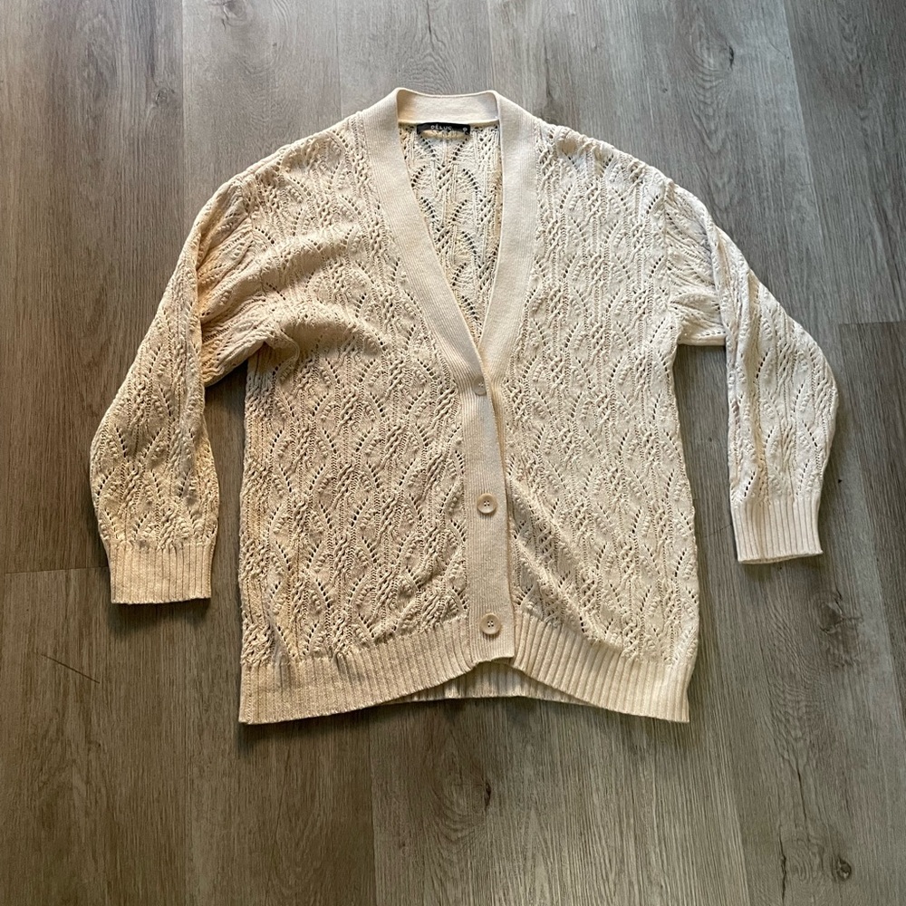 deluc hydra beige khaki knitted button front v neck cardigan sweater size XS